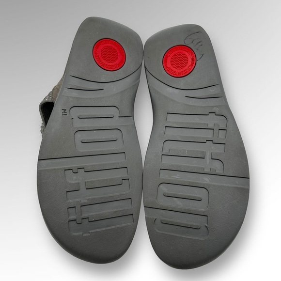 Fitflop Womens Flare Thong Sandals gray Suede Rhinestone Low Wedge - Picture 9 of 11